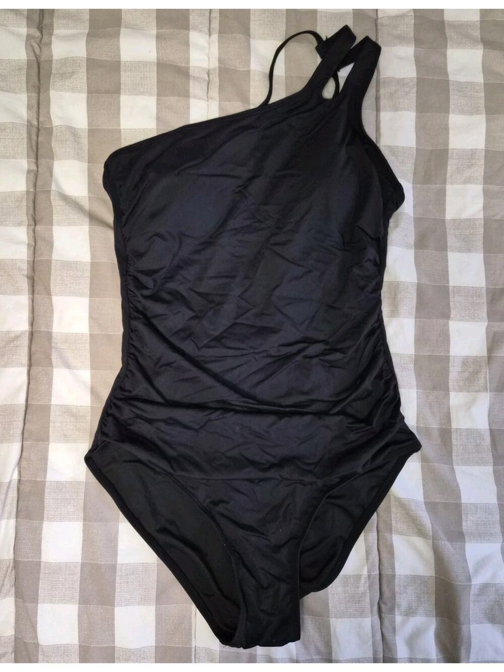 NWT Size L New With Tags Holipick Black One Shoulder Ruched One Piece Swimsuit